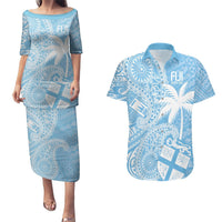 Custom Indo Fijians Couples Matching Puletasi and Hawaiian Shirt Fiji ke Hindustani Polyneisan Paisley Blue Style LT9 Blue - Polynesian Pride