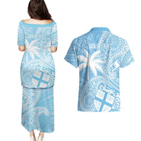 Custom Indo Fijians Couples Matching Puletasi and Hawaiian Shirt Fiji ke Hindustani Polyneisan Paisley Blue Style LT9 - Polynesian Pride