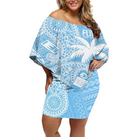 Custom Indo Fijians Off Shoulder Short Dress Fiji ke Hindustani Polyneisan Paisley Blue Style LT9 Women Blue - Polynesian Pride