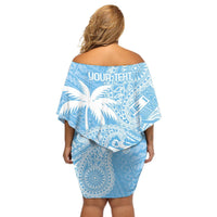 Custom Indo Fijians Off Shoulder Short Dress Fiji ke Hindustani Polyneisan Paisley Blue Style LT9 - Polynesian Pride
