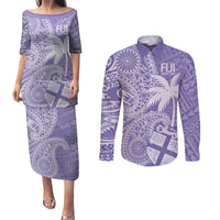 Custom Indo Fijians Couples Matching Puletasi and Long Sleeve Button Shirt Fiji ke Hindustani Polyneisan Paisley Purple Style LT9 Purple - Polynesian Pride
