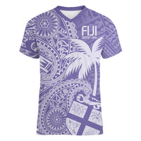 Custom Indo Fijians Women V-Neck T-Shirt Fiji ke Hindustani Polyneisan Paisley Purple Style