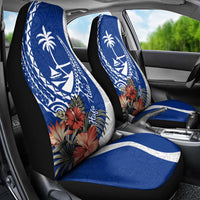 Blue Guam Hafa Adai Car Seat Cover Tropical Flowers with Polynesian Pattern