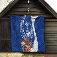 Blue Guam Hafa Adai Quilt Tropical Flowers with Polynesian Pattern