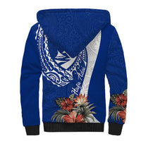 Blue Guam Hafa Adai Sherpa Hoodie Tropical Flowers with Polynesian Pattern