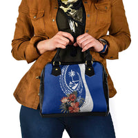 Blue Guam Hafa Adai Shoulder Handbag Tropical Flowers with Polynesian Pattern