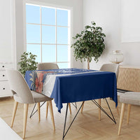 Blue Guam Hafa Adai Tablecloth Tropical Flowers with Polynesian Pattern