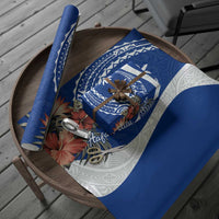 Blue Guam Hafa Adai Wrapping Paper Tropical Flowers with Polynesian Pattern - Polynesian Pride