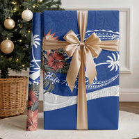 Blue Guam Hafa Adai Wrapping Paper Tropical Flowers with Polynesian Pattern - Polynesian Pride