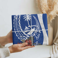 Blue Guam Hafa Adai Wrapping Paper Tropical Flowers with Polynesian Pattern - Polynesian Pride