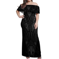 Queensland Maori Rugby Nga Hau e Wha Off Shoulder Maxi Dress Black Motif