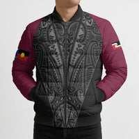 Queensland Maori Rugby Nga Hau e Wha Bomber Puffer Jacket Maroon Motif - Polynesian Pride