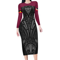 Queensland Maori Rugby Nga Hau e Wha Family Matching Long Sleeve Bodycon Dress and Hawaiian Shirt Maroon Motif