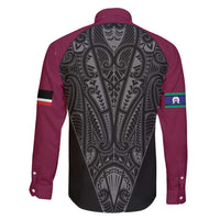 Queensland Maori Rugby Nga Hau e Wha Family Matching Off Shoulder Short Dress and Hawaiian Shirt Maroon Motif