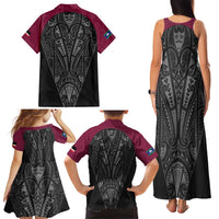 Queensland Maori Rugby Nga Hau e Wha Family Matching Tank Maxi Dress and Hawaiian Shirt Maroon Motif