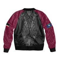 Queensland Maori Rugby Nga Hau e Wha Sleeve Zip Bomber Jacket Maroon Motif