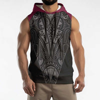 Queensland Maori Rugby Nga Hau e Wha Sleeveless Hoodie Maroon Motif - Polynesian Pride