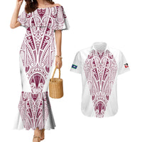 Queensland Maori Rugby Nga Hau e Wha Couples Matching Mermaid Dress and Hawaiian Shirt White Motif