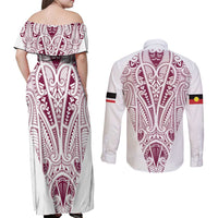Queensland Maori Rugby Nga Hau e Wha Couples Matching Off Shoulder Maxi Dress and Long Sleeve Button Shirt White Motif