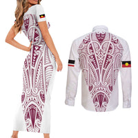 Queensland Maori Rugby Nga Hau e Wha Couples Matching Short Sleeve Bodycon Dress and Long Sleeve Button Shirt White Motif