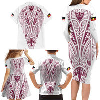 Queensland Maori Rugby Nga Hau e Wha Family Matching Long Sleeve Bodycon Dress and Hawaiian Shirt White Motif