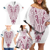 Queensland Maori Rugby Nga Hau e Wha Family Matching Off Shoulder Short Dress and Hawaiian Shirt White Motif
