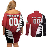 Custom British Lions New Zealand Couples Matching Off Shoulder Short Dress and Long Sleeve Button Shirt Half Black Fern LT9 - Polynesian Pride