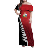 Custom British Lions New Zealand Family Matching Off Shoulder Maxi Dress and Hawaiian Shirt Half Black Fern