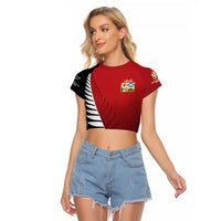 Custom British Lions New Zealand Raglan Cropped T Shirt Half Black Fern LT9 Female Red - Polynesian Pride