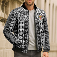 Fiji Custom Rugby National Heritage Bomber Puffer Jacket Black Traditional Masi Inspired