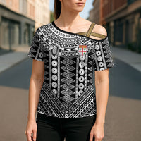 Fiji Custom Rugby National Heritage Cross Shoulder Shirt Black Traditional Masi Inspired