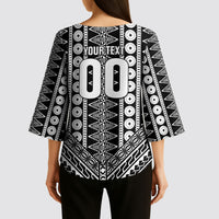 Fiji Custom Rugby National Heritage Kimono Sleeve Blouse Black Traditional Masi Inspired