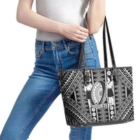 Fiji Custom Rugby National Heritage Leather Tote Bag Black Traditional Masi Inspired