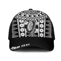 Fiji Personalized Rugby National Heritage Mesh Trucker Cap Black Traditional Masi Inspired