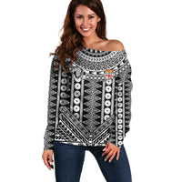 Fiji Custom Rugby National Heritage Off Shoulder Sweater Black Traditional Masi Inspired
