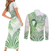 Its Okay Green Ribbon Personalised Couples Matching Short Sleeve Bodycon Dress and Long Sleeve Button Shirt Polynesian Depression Awareness