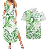 Its Okay Green Ribbon Personalised Couples Matching Summer Maxi Dress and Hawaiian Shirt Polynesian Depression Awareness