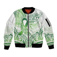 Its Okay Green Ribbon Personalised Sleeve Zip Bomber Jacket Polynesian Depression Awareness