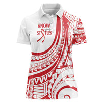 Know Your Status Red Ribbon Personalised Women Polo Shirt Polynesian AIDS Awareness