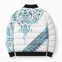 Kahui Whetu Paua shell Kowhaiwhai Taniko Personalised Bomber Puffer Jacket Manta Ray Shark-Turtle Maori Tribal Style