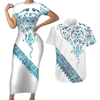Kahui Whetu Paua shell Kowhaiwhai Taniko Personalised Couples Matching Short Sleeve Bodycon Dress and Hawaiian Shirt Manta Ray Shark-Turtle Maori Tribal Style