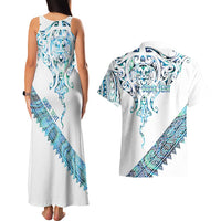 Kahui Whetu Paua shell Kowhaiwhai Taniko Personalised Couples Matching Tank Maxi Dress and Hawaiian Shirt Manta Ray Shark-Turtle Maori Tribal Style