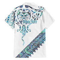 Kahui Whetu Paua shell Kowhaiwhai Taniko Personalised Family Matching Off Shoulder Short Dress and Hawaiian Shirt Manta Ray Shark-Turtle Maori Tribal Style