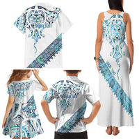 Kahui Whetu Paua shell Kowhaiwhai Taniko Personalised Family Matching Tank Maxi Dress and Hawaiian Shirt Manta Ray Shark-Turtle Maori Tribal Style