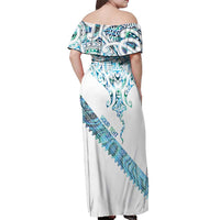 Kahui Whetu Paua shell Kowhaiwhai Taniko Personalised Off Shoulder Maxi Dress Manta Ray Shark-Turtle Maori Tribal Style