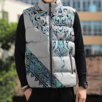 Kahui Whetu Paua shell Kowhaiwhai Taniko Personalised Sleeveless Puffer Jacket Manta Ray Shark-Turtle Maori Tribal Style
