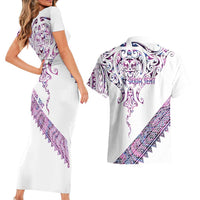 Mawhero Paua shell Kowhaiwhai Taniko Personalised Couples Matching Short Sleeve Bodycon Dress and Hawaiian Shirt Manta Ray Shark-Turtle Maori Tribal Style