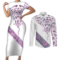 Mawhero Paua shell Kowhaiwhai Taniko Personalised Couples Matching Short Sleeve Bodycon Dress and Long Sleeve Button Shirt Manta Ray Shark-Turtle Maori Tribal Style