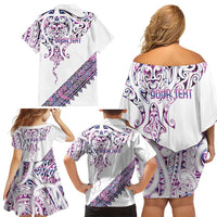 Mawhero Paua shell Kowhaiwhai Taniko Personalised Family Matching Off Shoulder Short Dress and Hawaiian Shirt Manta Ray Shark-Turtle Maori Tribal Style