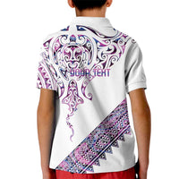 Mawhero Paua shell Kowhaiwhai Taniko Personalised Kid Polo Shirt Manta Ray Shark-Turtle Maori Tribal Style